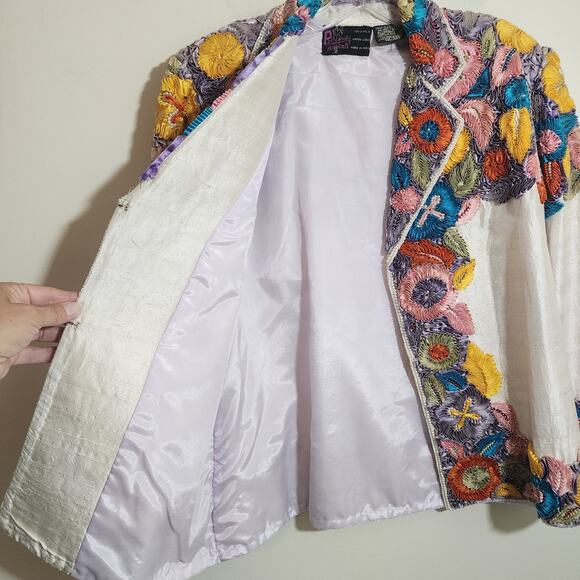 Precious Moments vintage 100% silk ribbon and beaded blazer woman's size M / L - Picture 8 of 16